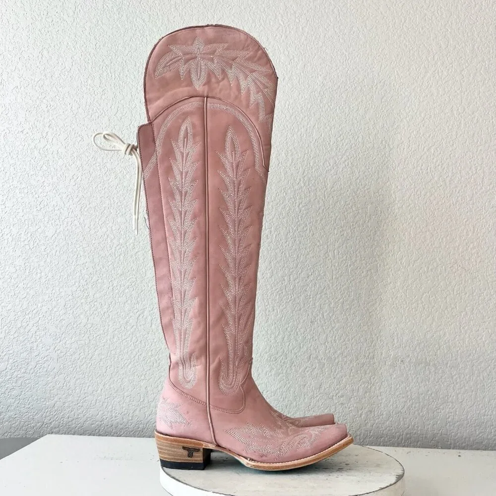 Lane LEXINGTON Over the Knee Pink Cowboy Boots Western Cowgirl Snip Toe Tall 5